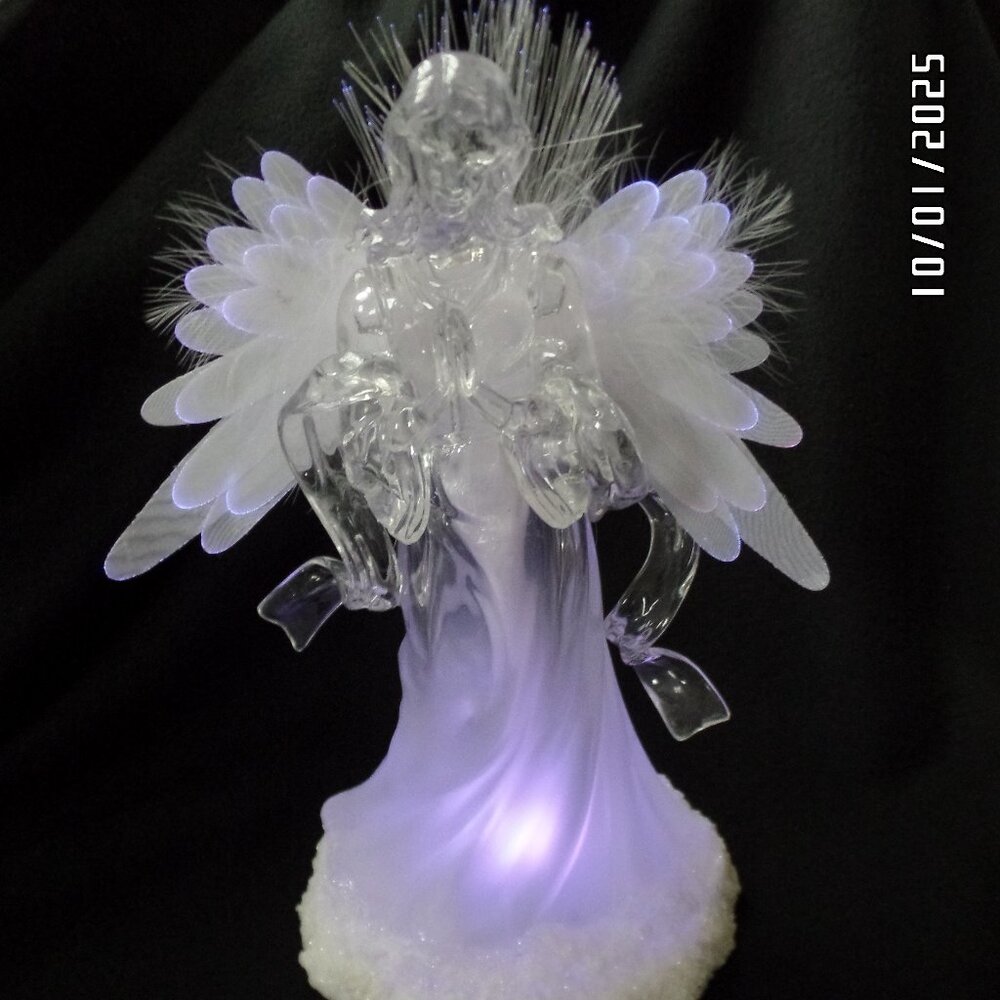 Color Changing Praying Angel Lucite/Acrylic 12" Fiber Optic Excellent
